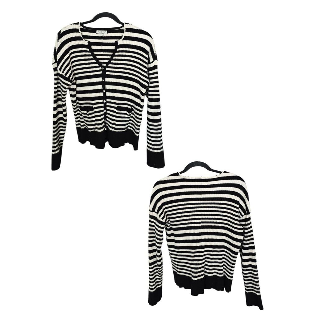 Bagatelle Collection Black Ivory Striped Button Front Cardigan Women's XL
